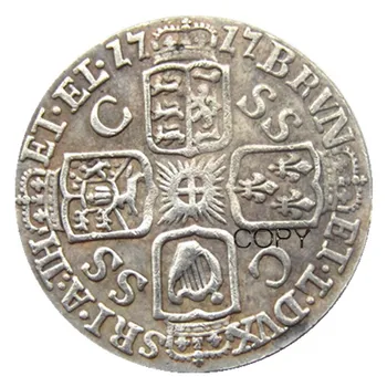 1717 6 Pensų ŠILINGAS - GEORGE aš BRITISH SIDABRINĖ MONETA - GRAŽUS Sidabro Padengtą Kopijuoti Monetos