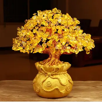 19cm Natūralių Kristalų Medžio Pinigų Eglučių Papuošalai Bonsai Stilių Gausybę Sėkmės Feng Shui Papuošalai Namų Dekoro (Be Aukso Moneta