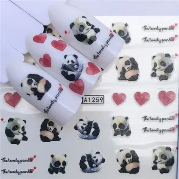 1PC nagų dailės vandens lipdukai mielas panda gyvūnų atvaizdų spausdinimas manikiūro apdaila 