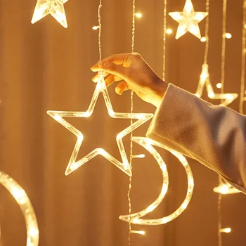 2.5 M/3.5 M LED Star Mėnulis String Žibintai EU220V Pasakų Užuolaidų Šviesos Girlianda Už EID Mubarakas Puošimas Vestuvių Šventės atributas Patalpų Lempos