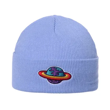 2021 Mados Roko Beanies Skrybėlę Žiemos Moterys Vyrai Planetos Orb Siuvinėjimo Megzti Beanie Skrybėlės Medvilnės Minkštas Hip-Hop Slidinėjimo Kepurė