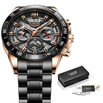 2021 Naujas LIGE Top Brand vyriški Sportiniai Kvarciniai Laikrodžiai, Nerūdijančio Plieno, atsparus Vandeniui Chronograph Prabangių Vyrų Laikrodžiai Reloj Hombre+Box