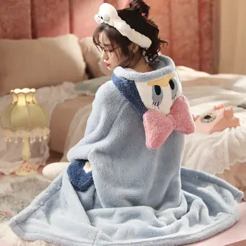 2021 Žiemą Šiltas Sleepwear Mielas Moterų Apdaras Flanelė Chalatas Kimono Suknelė Soft Coral Vilnos Naktiniai Drabužiai Intymus Apatinis Trikotažas Homewear