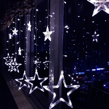 220V LED Kalėdinė Girlianda Užuolaidų Varveklis Žibintai, Žvaigždės, Mėnulis String Pasakų Šviesos Namuose Naujųjų Metų Šaliai Atostogų Apdaila