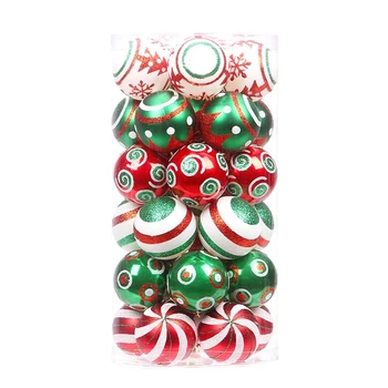 30Pcs/Set 60mm Kalėdų Medžio Karolius, Kontrasto Spalvų Tema Tapybos Blizgantis Grūdintas Kamuolys Niekučius Ornamentu Dekoras