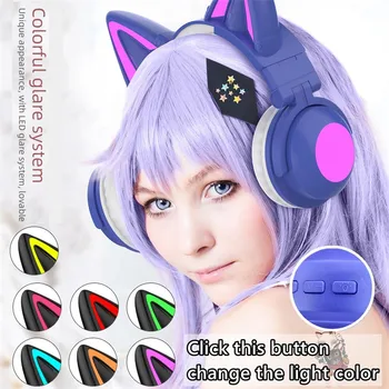 7.1 Stereo Kačių Ausų Žaidimų Ausinės Su Mikrofonu Kontrolės RGB Šviesos Spalva Mergaičių Žaidėjus laisvų Rankų įranga 