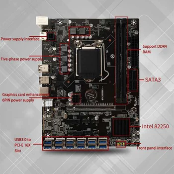 AU42 -B250C BTC Kasybos Plokštė 12XPCIE su USB3.0 Grafika Kortelės Lizdas LGA1151 Palaiko DDR4 RAM DIMM Kompiuterio Plokštę