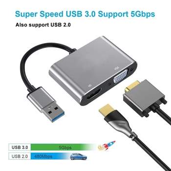 Aukštos Kokybės USB 3.0 HDMI VGA Adapteris Dvigubas Ekranas USB, VGA HDMI Konverteris, Laidas 1080P 