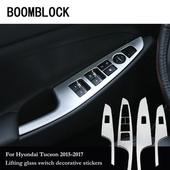 BOOMBLOCK 4pcs/Set Automobilių Dangčiai Hyundai Tucson 2017 M. m. 2016 m. Langų Pakėlimo Mygtuką Durų Rankena Skydelio Apdailos Lipdukai Priedai