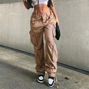 Cyber Hipių Krovinių Kelnės Didelės Kišenės Moterų Rudens Derlius Džinsai Streetwear 90-ŲJŲ Grunge Harajuku Jaurus Jogger Kpop