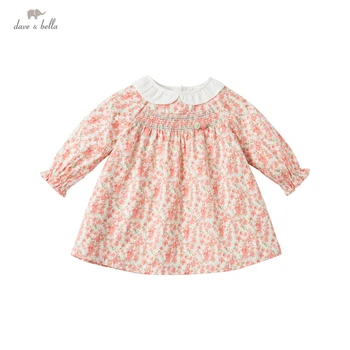 DBM16338 dave bella pavasario baby girl mielas gėlių spausdinti suknelė vaikų mados šalis suknelė vaikams kūdikiams lolita drabužiai