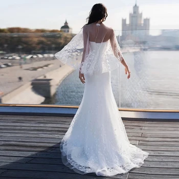 Didmeninė Balta Undinė 2021 Nuotakos Vestuvių Suknelės su Skara Brangioji Korsetas Atgal Vestuvių Suknelės už Nuotakų Valymo Traukinio