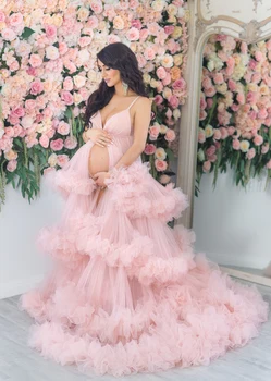 Dusty Pink Motinystės Suknelė Photoshoot Priekiniai Padalinti Skirtingomis Sijonai Moterims Suknelės Babyshower Sleepwear Nightgowns