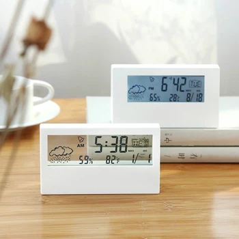 Elektros LCD Stalinis laikrodis Baltos spalvos su Kalendoriaus ir Skaitmeninis Temperatūros Drėgmės Šiuolaikinių namų Biuro Žiūrėti baterijomis