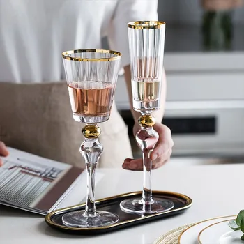 Europos Stiliaus Ripple Aukso Raudono Vyno Stiklo Aukštos Kokybės Goblet Šampano Taurės Palace Restoranas, Šeimos Kristalų Vyno Drinkware