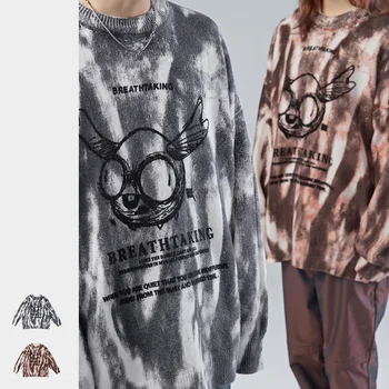 Harajuku Megztinis Vyrams Anime Modelis Negabaritinių Streetwear Megztiniai Hip-Hop Derliaus Japonų Stiliaus Atsitiktinis O-kaklo Drabužiai