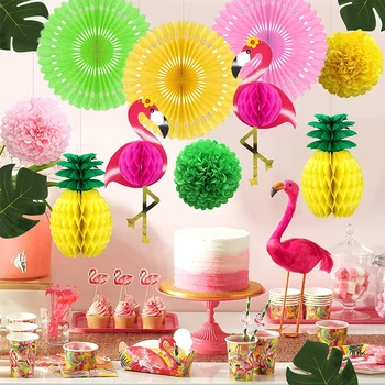 Havajų Pink Flamingo Žibintų Rinkinį, Tropinių Miškų, Ananasų Temą Korio Popieriaus Gėlių Kamuolys gimtadienio Namų Dekoro