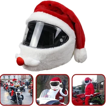 Kalėdų Visą Šalmo Pliušinis Padengti Motociklo Šalmas Kalėdų Skrybėlę Asmeninį Visą Šalmo Dangtelį, Santa Dress Up1