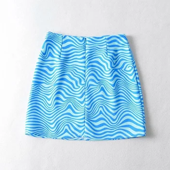 Moterų Zebra Print-line Aukštos Juosmens Mini Sijonas Y2k Indie Visas Rungtynes, Trumpas, Mėlynas Sijonas Nuosėdos Faldas Mujer Japonijos Streetwear