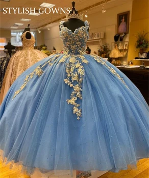 Naujas Brangioji Kamuolys Suknelė Nėrinių 3D Gėlės Quinceanera Suknelės Korsetas Suknelė Princesė Saldus 16 Vestidos De Fiesta