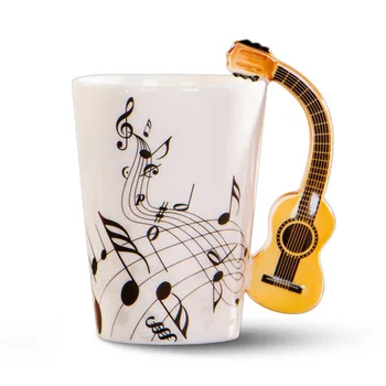Naujų Kūrybos naujovė gitara rankena keramikinis puodelis nemokamai spektro kavos, pieno, arbatos puodelio asmenybės puodelis unikalų muzikos instrumentą dovana