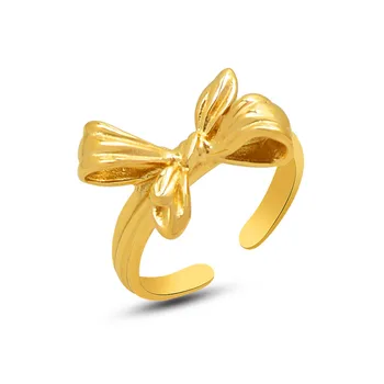 Nerūdijančio Plieno Nereguliarus Kinų Stiliaus Lankas Mazgas Anga Žiedas, Moterų Plisuotos Aukso Estetinės Kpop Reikmenys Patinka Papuošalai