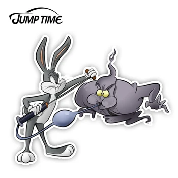 Peršokti Laiko 13cm x 12cm Už Bugs Bunny n Dūmų Animacinių filmų Juokinga Automobilio Lipdukas Sunkvežimių Taurės Nešiojamas Langą Nešiojamas Bauda Decal Vandeniui