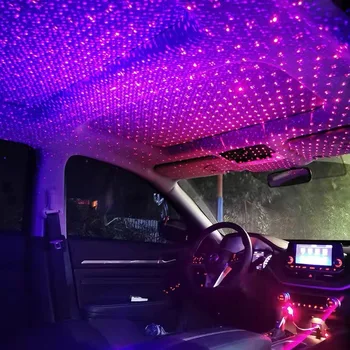 Romantiška LED Automobilio Stogo Star Naktį Šviesos Projektorius Atmosfera Galaxy Lempos Dekoratyvinės Lempos Valdymo Balsu Automobilio Interjero Dekoro Šviesos