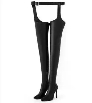 Rudenį, žiemą aukštakulniais batais plius dydis aukšto kulno tarpkojo juosmens ilgio botas dizaineris juodos odos valikliai moterų latekso batai
