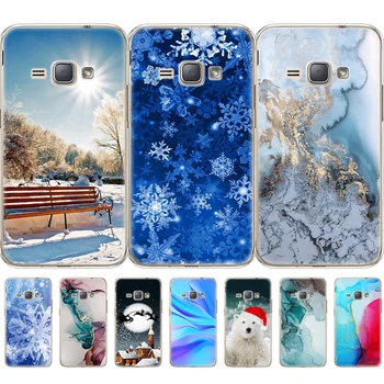 Samsung Galaxy J1 2016 J120 J120F SM-J120F Atveju Silicio Minkštas Viršelis Sansung J1 2016 marmuro snow flake žiemos kalėdų