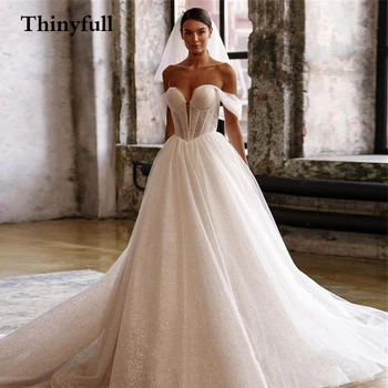 Thinyfull 2022 Blizgančių Brangioji Vestuvių Suknelės Off Peties Linijos Naujausias Princesė Šalis Vestuvių Nuotakos Suknelės, Suknelė, Vestidos