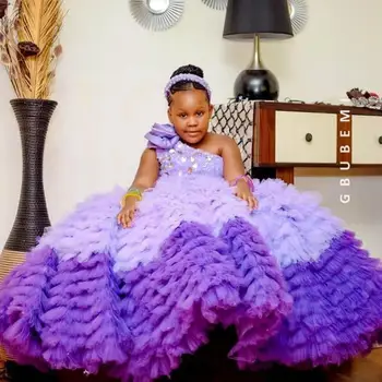 Violetinė Ruffles Pakopų Sijonas Gėlių Mergaičių Suknelės Vienos Pečių Kristalų Peteliškę Mergaitės Inscenizacija Suknelė 2021