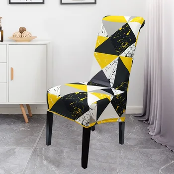 XL Dydis Atspausdinta Kėdė Padengti Geometrinio Stiliaus Aukšto atlošo Kėdės Apima Valgomasis Vestuvių Viešbučio Virtuvės Namų Ruožas Sėdynės Atveju