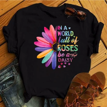 ZOGANK Pilna Rožių Būti Daisy Raidžių Grafinis Atspausdintas Moterų marškinėliai Moteriška Vasarą Naujas Mados Juoda Tshirts Merginos Atsitiktinis Viršūnės