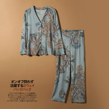 Pijamas Moterų Medvilnės, Viskozės Ilgomis Rankovėmis Kostiumas Japonų Stiliaus Pavasarį Ir Rudenį Plunksnų Didelis Gėlių Namuose Paslaugų Sleepwear